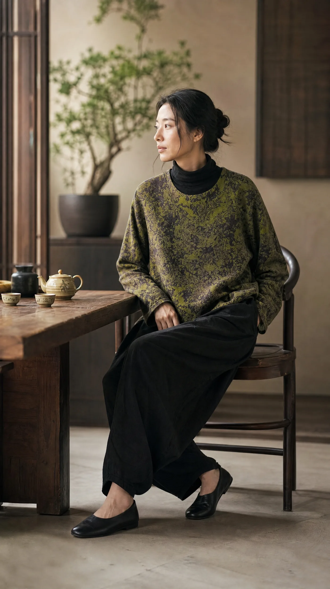 瑜塘天然织物东方美学秋季女装造型