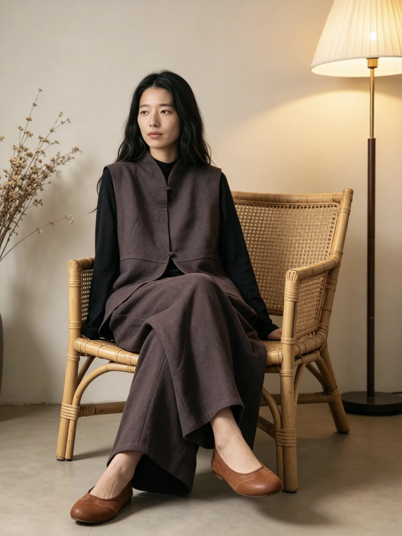 瑜塘紫褐色东方美学女装